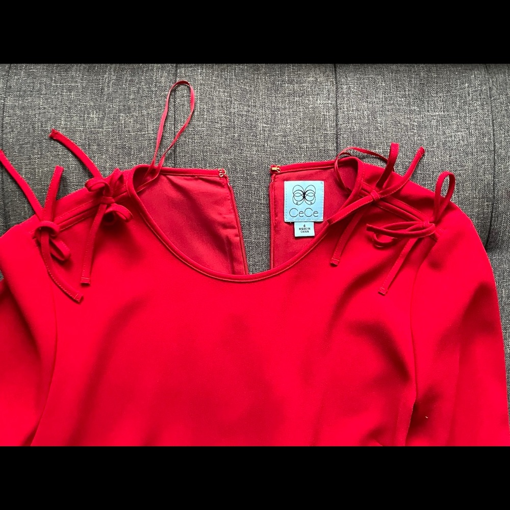 New CeCe Long Sleeves Women's Mini Dress Casual Party Office Red Size 4 ⚡️ - Picture 13 of 13
